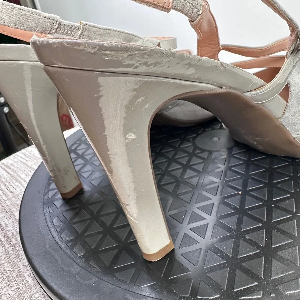 Franco Sarto Gray Suede Slingback Heels with Patent Accents Buckle Straps Sz 10M